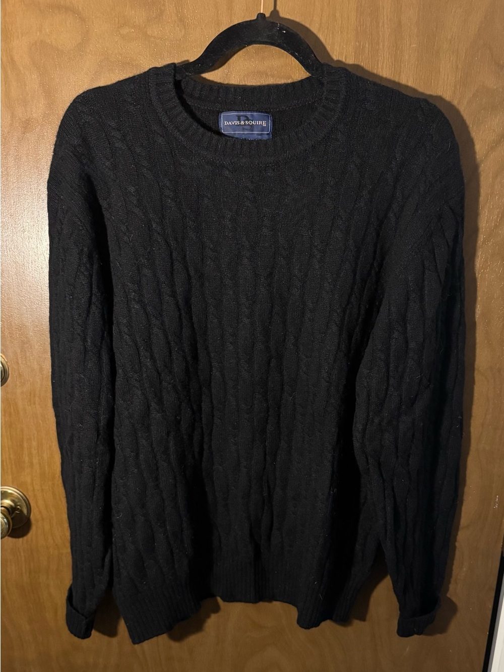 Davis & Squire Men's Cashmere Cable Knit Crewneck Pullover Sweater Black M